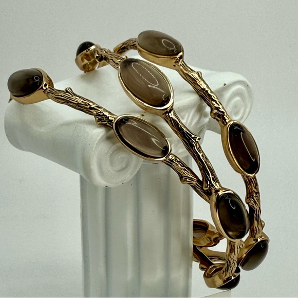 NWT Studio Barse Smoky Quartz Bangles – Set of 3 – Gold Tone – Size 8 - Picture 3 of 14